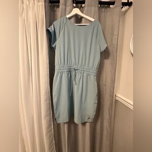Light Blue Women's Drawstring Waist Short Sleeve Dress